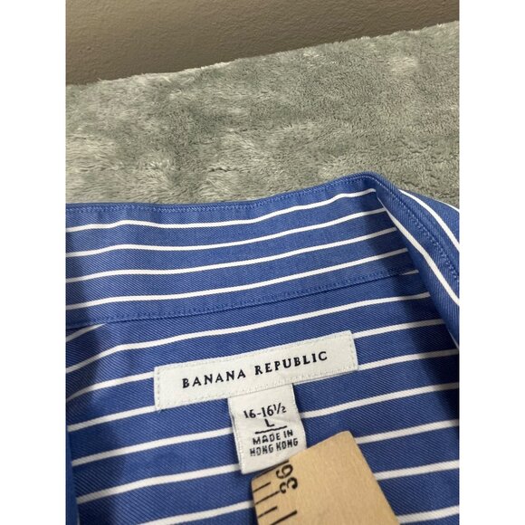 Banana Republic Mens Large Blue Striped Button-Down Dress Shirt - Picture 3 of 9
